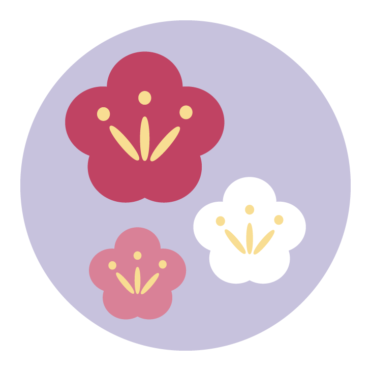 三色の梅の花のイラスト