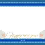 寝ているひつじたちの2027年の写真フレーム付の年賀状テンプレート